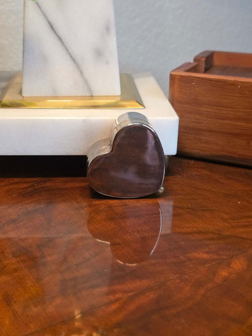 Vintage Silver-Tone Metal Heart-Shaped Trinket Box